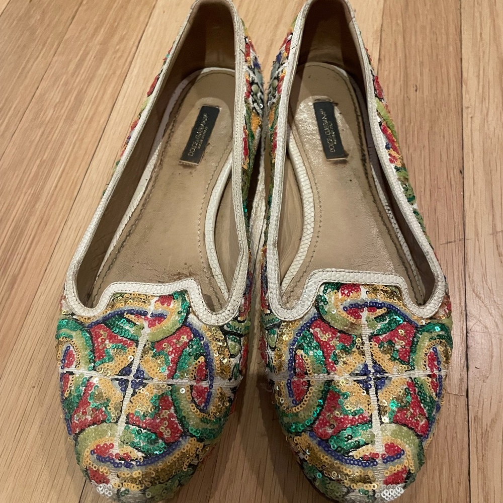 Dolce and Gabbana Sequin Flat Shoes
